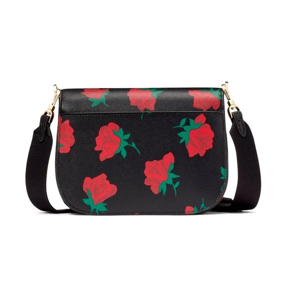 New Kate Spade Madison Rose Toss Printed Saddle Bag Crossbody Black Multi - Picture 4 of 5
